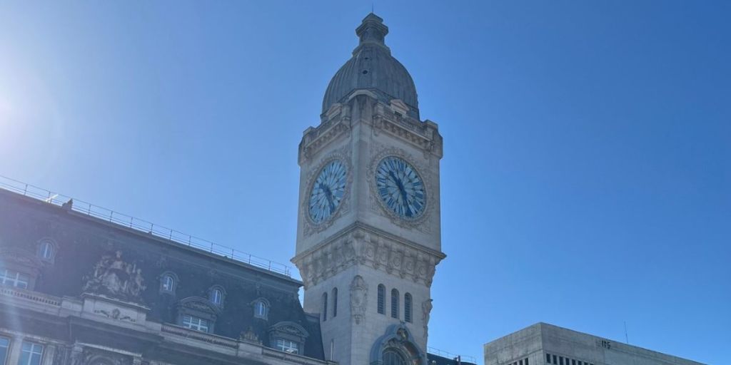 Gare de Lyon clock tower in Paris, departure point for TGV trains to southern France