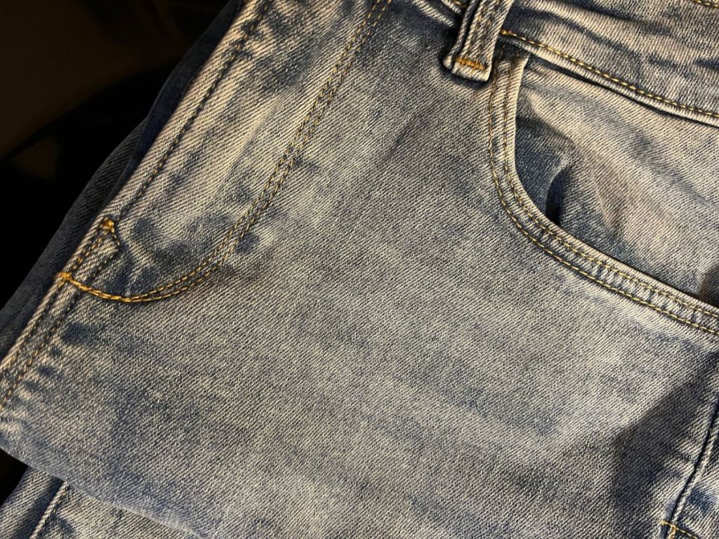 Close-up of a denim pocket, Nîmes being the possible birthplace of the fabric used for the original blue jeans