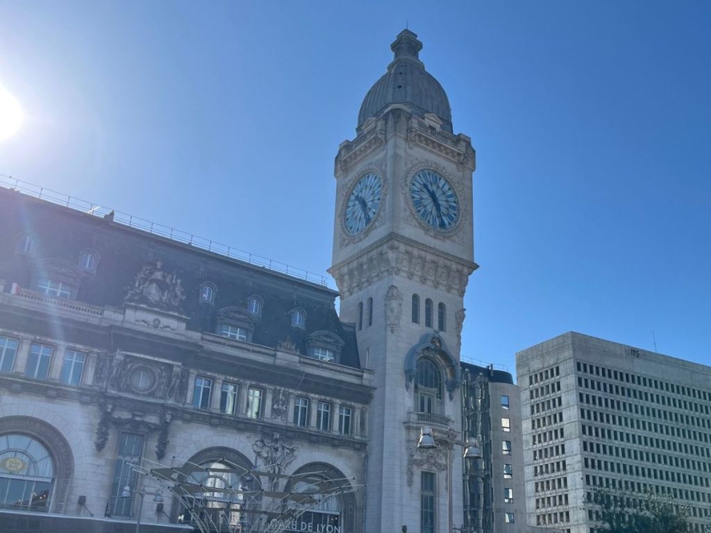 Gare de Lyon clock tower in Paris, departure point for TGV trains to southern France
