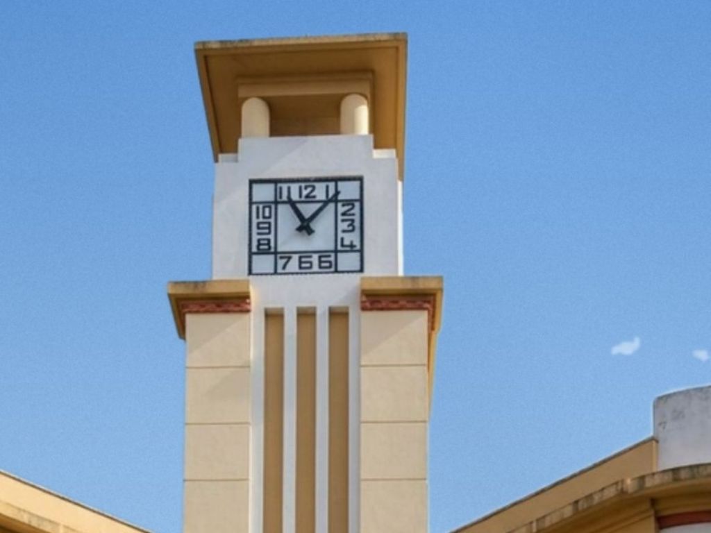 Art Deco clock tower in the Bastide Saint-Louis, Carcassonne
