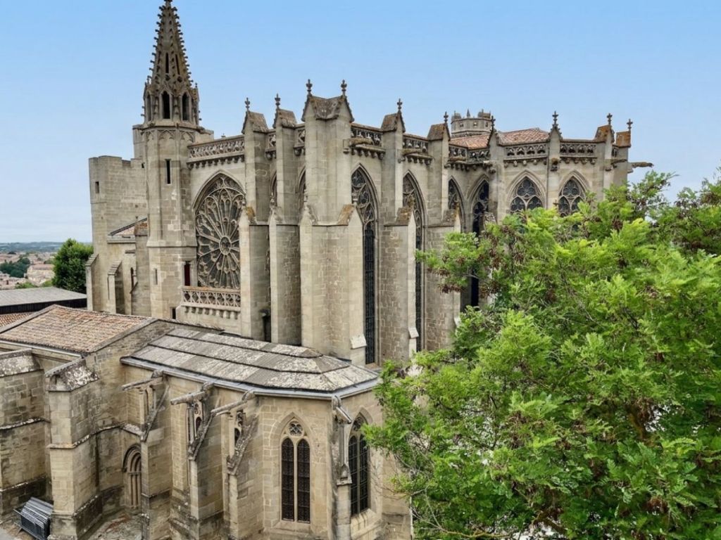 Gothic apse and rose window of the Basilica of Saint Nazaire in Carcassonne