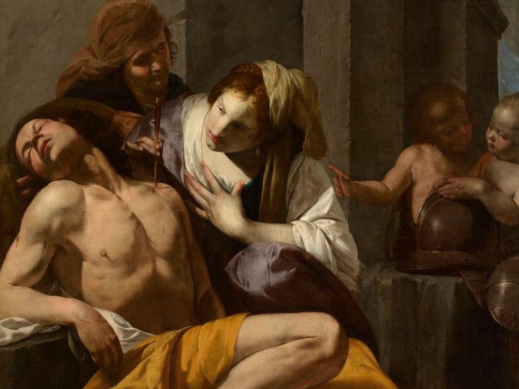 17th-century Caravaggesque painting of Saint Sebastian being tended by Saint Irene